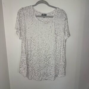 JM Collection Women's White Spotted Short Sleeve Top Whimsical Stretchy XL